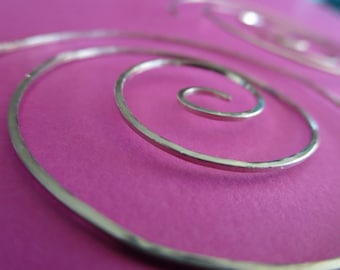 Medium Swirl Hoop Earrings. TWISTER. with hammered surface in 20 gauge square wire . German Nickel Silver . Free Shipping Item .
