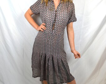 Amazing Vintage 1940s 40s Semi Sheer Rayon Rhinestone Dress