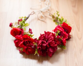 Inspired Soul Flower Crown/ photo prop/ headpiece/ hair accessory/ flower crown/ red crown/ romantic crown/ wreath/