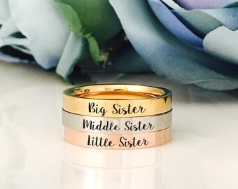 Stackable Big, Middle, Little Sister 3mm Ring/Personalized Engraved gold,silver,rose gold (sold separately)/engraving inside sold separately