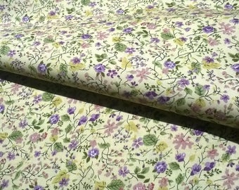 FLORAL print 100% cotton 140cm wide pale yellow background