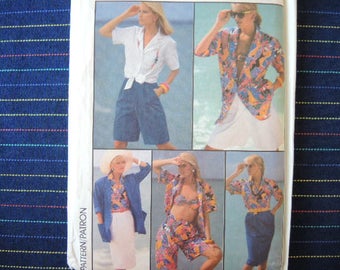 vintage 1980s simplicity sewing pattern 7491 UNCUT misses skirt shorts bra top shirt and unlined jacket size 6 and 8