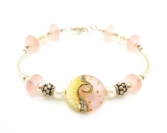 Pink Ivory Bracelet, Lampwork Bracelet, Beach Wave Bracelet, Beach Jewelry, Simple Jewelry, Simple Bracelet