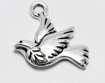 Peace Dove Charm, 19x19mm, Pewter with Antique Silver Plated Finish, Made in USA, #TC169