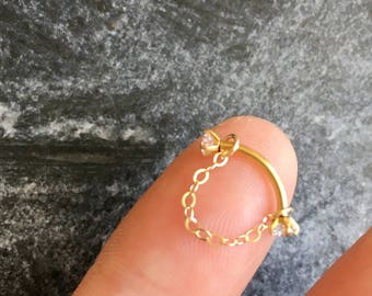 Gold Silver CZ Curved Barbell With Chain .Helix Rook Tragus Cartilage Eyebrow Barbell.5003.