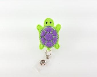 Purple & Lime Turtle - Felt Badge Reel - RN Badge Reel - Nurse Badge Holder - Retractable Badge - Teacher Badge Clip - Pediatric ID Badge