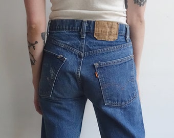 Vintage 70s Orange Tab Levis/ 1970s Levi Jeans/ High Waisted Straight Leg/ Made in USA/ Size 30 31