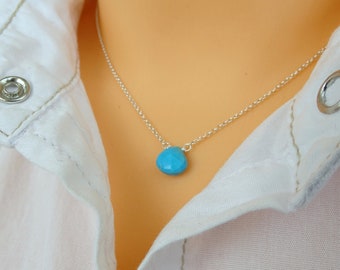 Tiny Turquoise Necklace, Sterling Silver Turquoise Necklace, Gemstone Necklace, Wire Wrapped Necklace, 925 Silver Jewelry