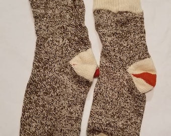 Vintage socks, red heel, sock monkey