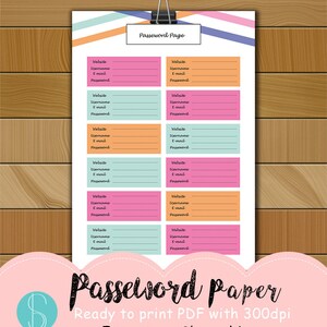 Passeword page for planner A5 format