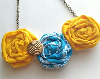 Rolled Fabric Rosette Flower Necklace