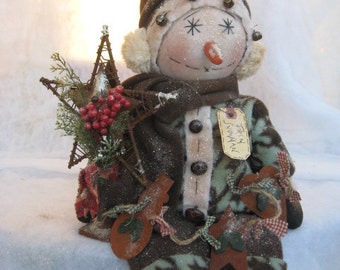 Primitive Snowman Doll with Rustic Garland Doll E-Pattern