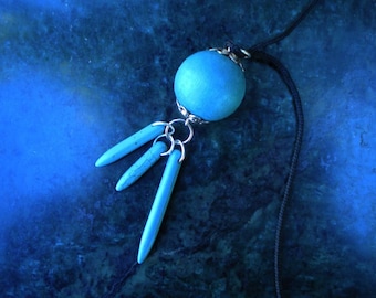 Long necklace mi, mothers day, waxed cotton necklace, blue and black necklace, turquoise necklace, ethnic jewelry, Bohemian jewelry, boho chic jewelry
