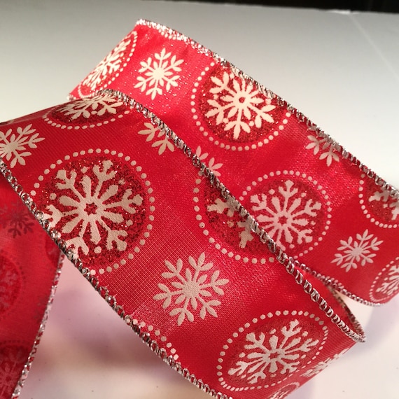 Red and White Snowflake Ribbon, 5 yd Snowflake Wired Ribbon for Crafts ...