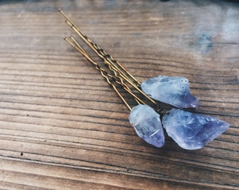 Amethyst Gemstone Hairpins Handmade by Rana Salame ooak Crystal Crown Chakra Quartz One Unique quartz Hairpins Amethyst Crown Amethyst Pins