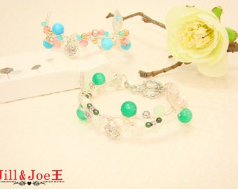 nature turquoise Swarovski Crystal Bracelet, green gemstone. Swarovski pearls,Wire Wrapped,Bridesmaid,Wedding Bridal.Jewelry.Gift
