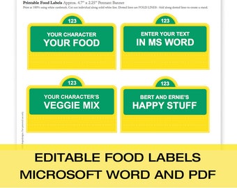 Street Sign EDITABLE Food Labels | You edit in MS Word or Editable PDF| Create as many labels as you need! | Instant Download