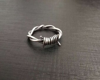 Sterling Silver Mens Ring, Barbed Wire