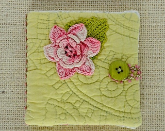 Upcycled Needlebook - Vintage Green Quilt - Antique Crochet - Vintage Lace - Pink Green Trim - Sewing Gift - Makers Gift - Sewing Supplies