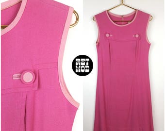 Fun Vintage 60s Bubblegum Pink Mod Linen Shift Dress