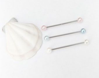 Pink, white or blue pearl industrial barbell, pearl scaffold barbell, pearl ear bar barbell, pearl titanium industrial barbell