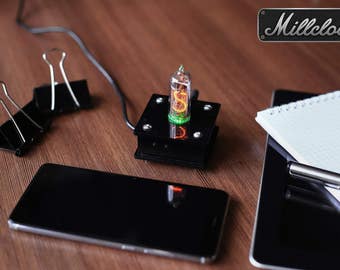 IN-14 single digit NIXIE tube clock assembled with black acrylic enclosure and adapter by MILLCLOCK warranty