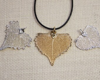 SALE Leaf Necklace, Silver Cottonwood Leaf, Silver Leaf, Real Leaf Necklace, Gold Leaf, Boho Necklace, Silver Leaf Pendant, SALE147