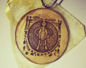 Ancient Alien Cave Art Val Camonica Italy Necklace Earrings Wooden Charm Eco Friendly Handmade Personalised Charms Wood Jewellery #Etsy