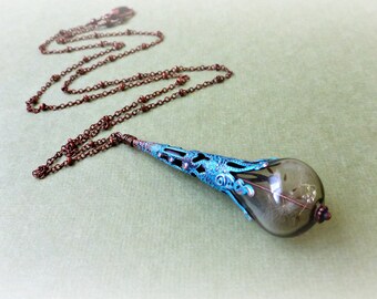 Patina teardrop dandelion necklace Dandelion seed pendant Wish necklace Terrarium jewelry Rustic wedding bridesmaid gift