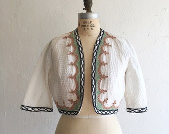 Black & white summer bolero * Vintage 1950s cropped lightweight jacket * 50s cotton soutache bolero