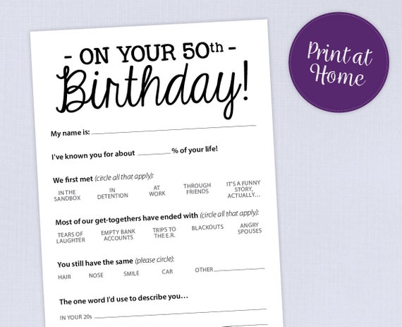 50th birthday party game card funny milestone printable pdf