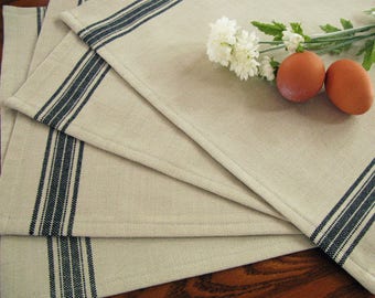 Farmhouse Grain Sack Placemats - Grainsack Placemats - #1 Black Stripe and Light Taupe