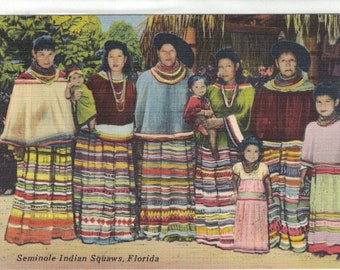Florida, Vintage Postcard, "Seminole Indian Squaws, Florida," 1950, #1300.