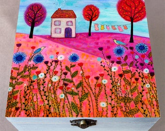 Meadow House Wooden Box - Wooden Jewelry Box - Housewarming Gift - New Home - New Home Gift - Handmade Jewelry Box - Home Sweet Home Gift