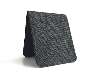 OhSoRetro Mens Wallet / Super Thin Billfold Wallet / Black Herringbone Wool / Customizable