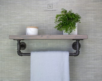 Floating Shelf with Towel Bar Floating Shelves Floating Shelf Towel Rack Bathroom Farmhouse Decor Shelf Wood Floating Shelf