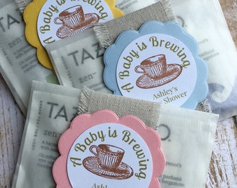 8 ~ Baby Shower Favors, Baby Sprinkle Favors, Baby Shower Tea Bag Favors, "A Baby is Brewing" Favors, Glassine Bags