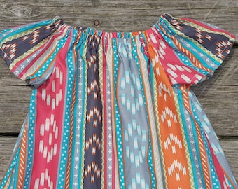 Girl's Toddlers Southwest Aztec Print Flutter Sleeve Peasant Dress