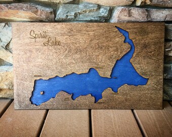 Spirit Lake, Idaho 3-D Lake Sign - Handmade Custom Map with Cities, Compass and Lake Name Engraved - North Idaho Made