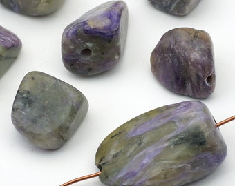 10 pcs freeform charoite nugget beads, opaque purple black, semiprecious stone assorted size