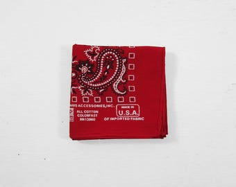 Vintage Red Paris Bandana Colorfast Paisley Print Handkerchief Made in USA