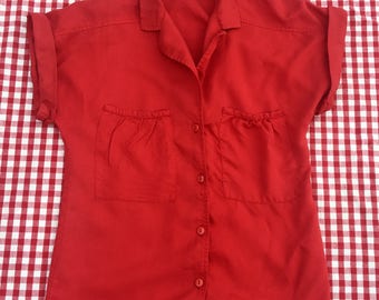 Patty Woodard Vintage Women’s Blouse Top- Size S/M double front pockets/button down