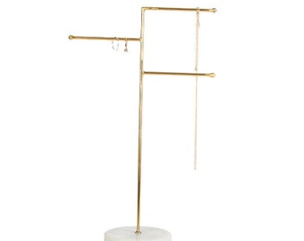 DAMAGED __Marble and Brass Jewellery Stand - Marble jewellery stand - jewelry holder - jewellery holder - necklace stand - necklace hanger