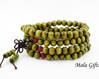108 Mala Bead, Sandalwood Mala Bracelet, Buddhist Bracelet, Wood Bracelet, Beaded Bracelet, Prayer Bracelet, Mala Beads,Green Mala Bracelet