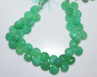 1 Strand Chrysoprase Color Chalcedony Smooth Heart Shape Beads - Chalcedony Heart Shape Briolette, 9x9 - 11x11 mm, 8", BL1965