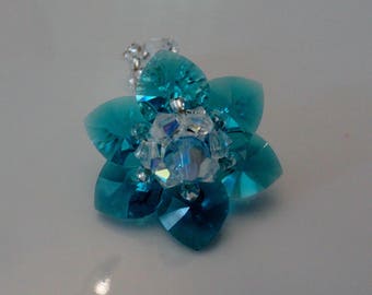 Water lily blue Zircon Swarovski Crystal beads ring