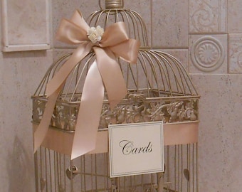 Champagne Gold and Blush Wedding Card Box | Wedding Card Holder | Birdcage Card Holder | Wedding Decor