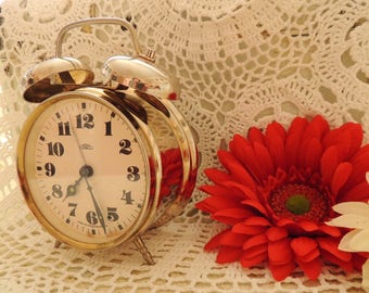 Vintage Mechanical Big Alarm Clock, Twin Bells, Prim Czechoslovakia Czech, Metal Body Mechanism, Home Office Decor Decoration, Collectible