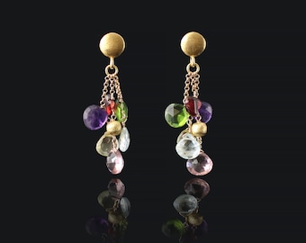 Mixed Gemstone Earrings Cascade Earrings Multi Stone Earrings Gemstone Chandeliers Dainty Earrings Delicate Earrings Crystal Earrings