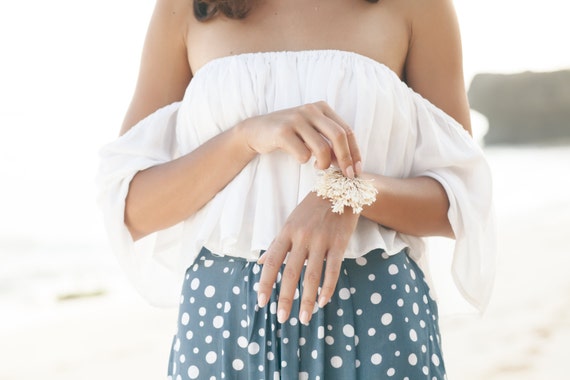 white frill off the shoulder top